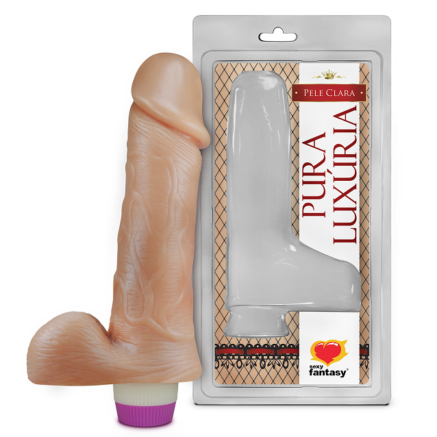 PRÓTESE REALÍSTICA COM VIBRO INTERNO E SACO BEGE 18X4,4CM - SEXY FANTASY PC028