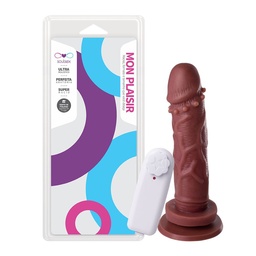 [000532] PRÓTESE COM VIBRO EXTERNO VENTOSA E CERDAS MASSAGEADORAS 16,5X3,5CM CHOCOLATE - SSV035VCH